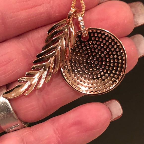 Pave cz round pendant and feather in rose gold, - Picture 3 of 3